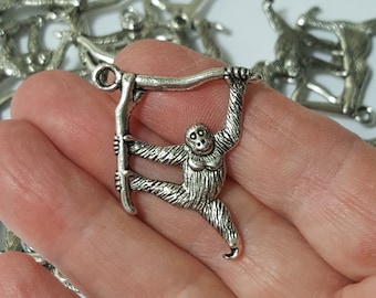 39x32mm Swinging Monkey Charms, Antique Silver, 5 Pcs
