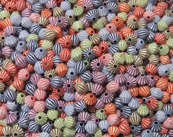 6mm Acrylic Striped Bicone Beads, Mixed Pastel Colors - 100 Pcs