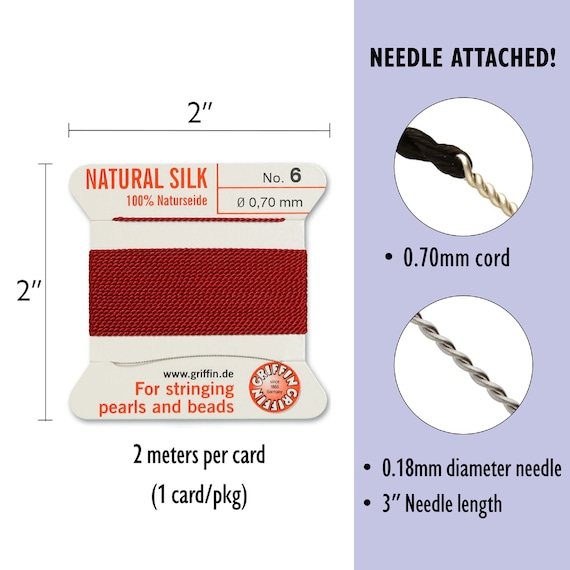 Fil de soie 0,45mm 100% Naturelle avec aiguille pour Collier de perles  Couleur au
