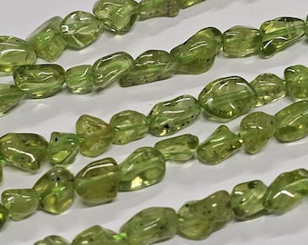 4-7mm Natural Peridot Smooth Tumbled Nugget Gemstone Beads, 15" Strand