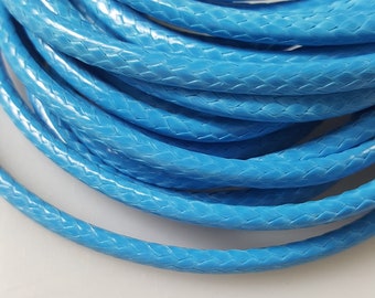 3mm KOREAN Waxed Polyester Cotton Cord, 3 Metres - Round TURQUOISE Waxed Cord - Australian Seller