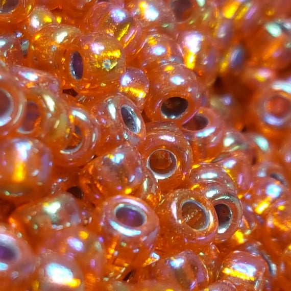 8/0 Miyuki Rocaille Seed Beads, Silver Lined Orange AB #1008, 20