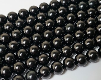 Round Glass Pearl Beads, Black, Select from 8mm or 14mm