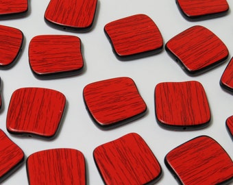 20mm Red Square Lucite Acrylic Beads - 10 Pcs