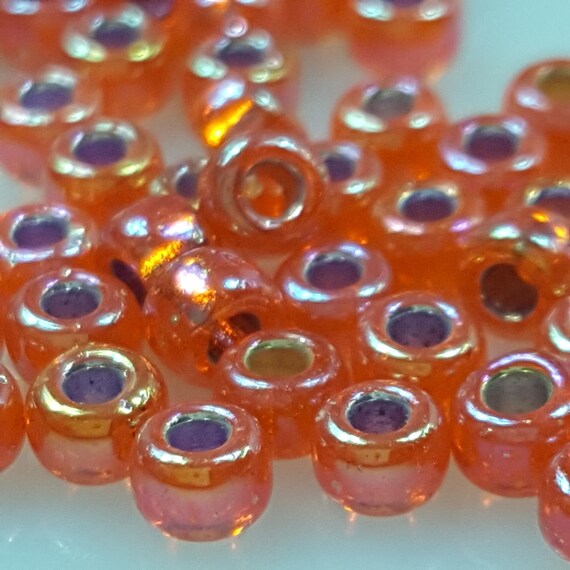 8/0 Miyuki Rocaille Seed Beads, Silver Lined Orange AB #1008, 20