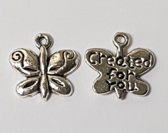 13x13mm Metal Butterfly Charms with 'Created for You' - Select 10 or 20 Pcs