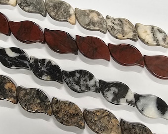 32x16.8mm Natural Gemstone Leaf Shaped Beads, 15" Strand