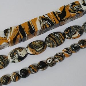 Resin Beads, Yellow/Black Retro Pattern - Select from 6mm Round, 12mm Oval or 12mm Square