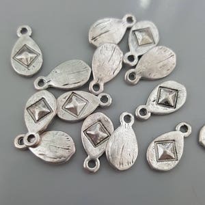 Silver Tone Raised Diamond Charms, 14x7mm - 20 Pieces