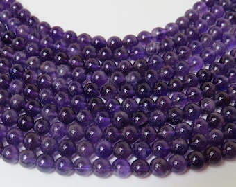 Natural Amethyst Smooth Round Gemstone Beads, Grade AA, 15" Strand - Select from 4mm, 6mm or 8mm