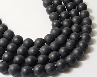 12 mm matte, schwarze, glatte, runde Onyxperlen, 15-Zoll-Strang
