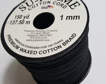 1mm Waxed Cotton Thread: Black, Brown, or Natural, 10 Metres/150yds