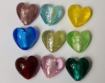 15mm Puffy Heart Foil Glass Beads, 10 Pcs - Select Colour