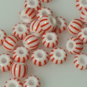 Czech Preciosa Glass Stripe Seed Beads, Red/White (Col: 03891), 20 Grams - Select from 7/0 or 6/0