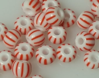 Czech Preciosa Glass Stripe Seed Beads, Red/White (Col: 03891), 20 Grams - Select from 7/0 or 6/0