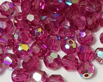 4mm Fuchsia AB Swarovski Round (5000) Faceted Crystal Beads - Select 20 or 50 Beads