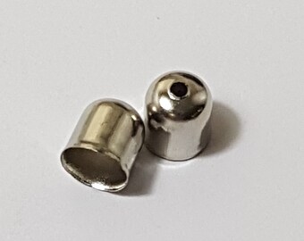 6x7mm Rhodium Plated Metal End Cap with Hole - 20 Pcs