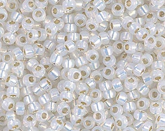 8/0 Miyuki Gilt-Lined White Opal #551 Japanese Glass Seed Beads, 20 Grams