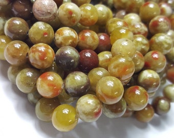 Cuentas redondas de jade serpentino ruso natural, tira de 40 cm (15,7") - Seleccione 6 mm u 8 mm