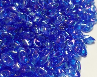 Miyuki Japanese Long Magatama Seed Beads 7x4mm, Transparent Sapphire AB (LMA-261) - Select 10 or 20 Grams