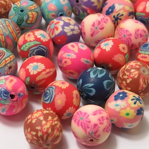 15mm Polymer Clay Assorted Color Floral Beads, 10 Pcs