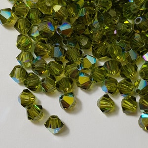 4mm Olivine AB Swarovski Bicone Faceted Crystal Beads - Select 20 or 50 Beads