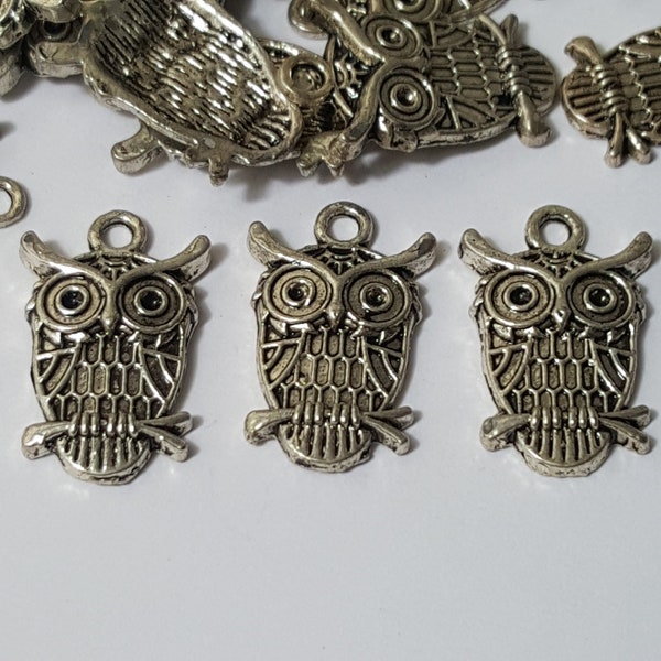 Charmes de hibou en argent antique 22x14mm - Sélectionnez 10 ou 20 pièces