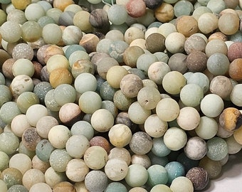 Natural Amazonite Round Frosted Gemstone Beads, 15" Strand - Select 4mm, 6mm or 8mm