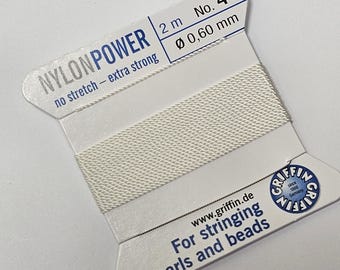 No. 4 Griffin Nylon Bead Cord with Needle, 0.6mm, 2 Metres - Select Colour