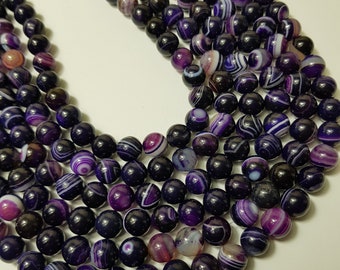 Perles d'agate de 10 mm, teintées en violet, brin de 15 po