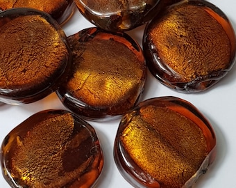 20mm Flat Round Venetian Glass Foil Bead, Select from 9 Colours - 4 Pcs