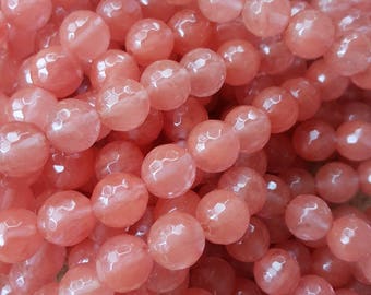 Watermelon Quartz Glass Bead Strands, Round, Dyed, Faceted, 12mm - 14.9" Strand