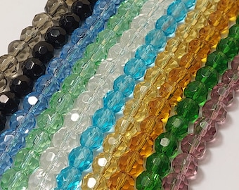 8mm Round Faceted Glass Beads, 15.5" Strand