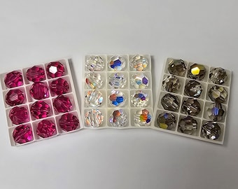 Perles en cristal Swarovski rondes 5000 10 mm, 12 pièces - Fuchsia, cristal AB ou diamant noir AB au choix