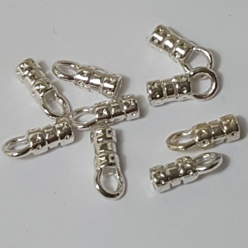 1.3mm ID Silver Plated End Cap with Centre Crimp, 6.9x3.8mm, 10 Pieces image 1