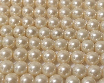 Ivory Round Glass Pearl Beads, Select from 4mm, 6mm, 8mm, 10mm, 12mm or 14mm