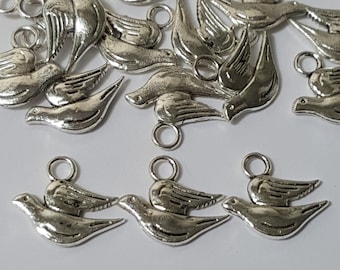 16 x 20 mm metalen vliegende vogel-bedels, antiekzilver, 10 stuks