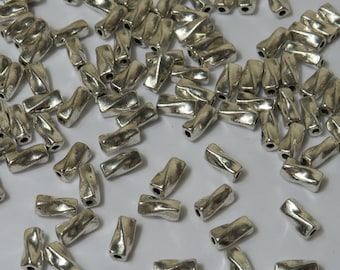 9x5mm helder zilver messing twist tube kralen, 20 stuks