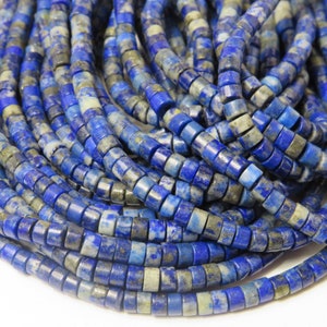 Perles Heishi en lapis-lazuli 3.8~4.2x2~4.5 mm, fil 38.5~39.5 cm
