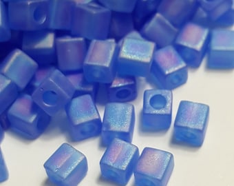 4mm Miyuki Transp. Frosted Rainbow Sapphire #150FR Japanese Squares Beads, 20 Grams