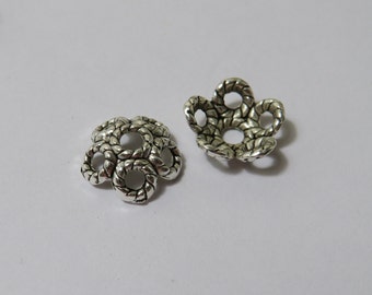 12mm Silver Plated Bead Caps - 10 Pcs