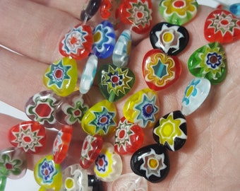50 Cuentas Vidrio Millefiori Redondas O Corazones | Tamaño