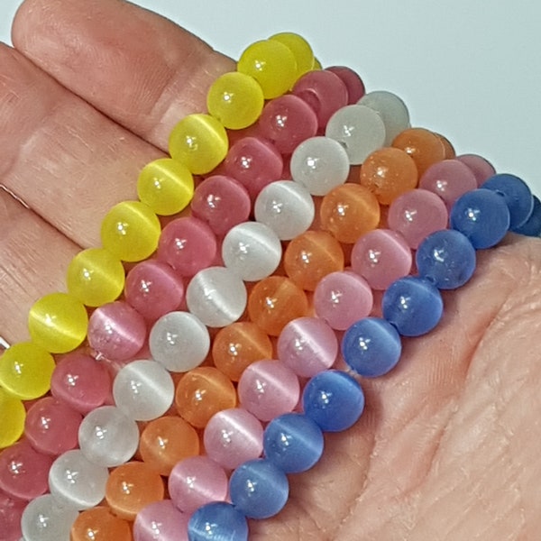 Cat Eye Glass Beads, 15" Strand, Select Colour and Size