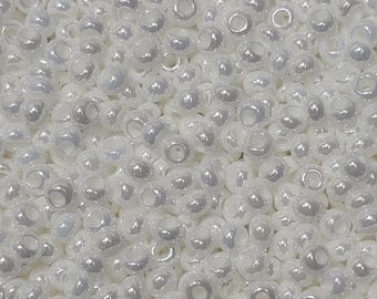 Czech Rocaille Op. White Luster #46102 Glass Seed Beads, 20 Grams - Select from 11/0, 8/0 or 6/0