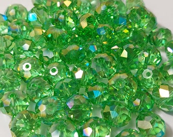 10x8mm Peridot AB Faceted Crystal Rondelle Beads - 50 Pcs