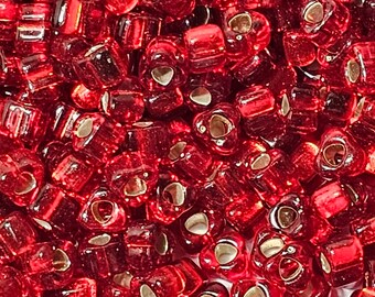 Miyuki Triangle Silver Lined Garnet (#1809), 20 Grams - Select Size