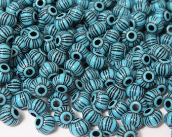 8x6mm Acrylic Blue Striped Beads, 2.5mm Hole - 20 Grams (Approx 110 Pcs)