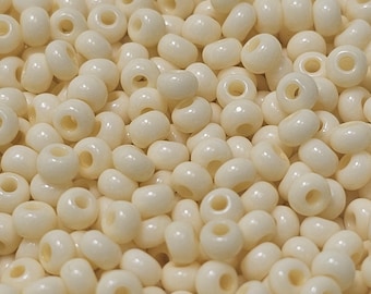 Czech Preciosa Bone Opaque #06013 Rocaille Seed Beads, 20 Grams - Select Size