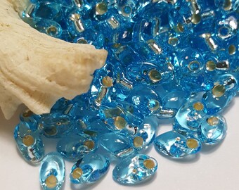 Miyuki Japanese Long Magatama Seed Beads  7x4mm, Noir Lined Aqua AB (#2168) - 20 Grams