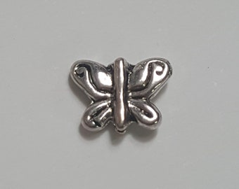 Double Sided Tibetan Style Butterfly Beads, 7.5x10x3.5mm, Hole: 0.8mm